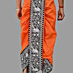Goodstuff Men Orange & Black Jamdani Printed Art Silk Dhotis image 2