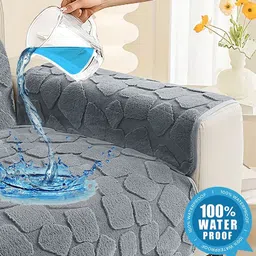 DREAM CARE Grey & Grey 3 Piece Sofa Cover With Arms image 5