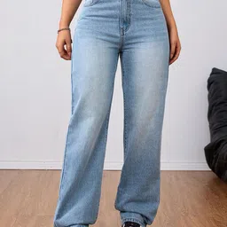 NU CLOTHS Women Jean Baggy Fit High-Rise Light Fade Stretchable Jeans-image-64