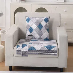 HOKIPO LiefNest Grey & White Printed Holland Velvet 1 Seater Sofa Mat with Foam Filling-picture-39