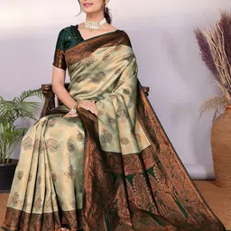 WOVENSTOCK Ethnic Motifs Zari Art Silk Handloom Kanjeevaram Saree image 5