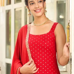 Janasya Floral Printed Square Neck Straight Kurta with Trousers & Dupatta-picture-35
