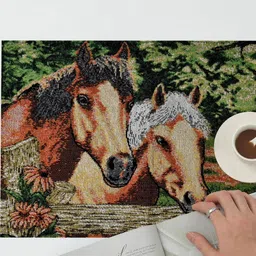 PRAKARTIK 6-Pcs Green & Brown Printed Rectangle Table Placemats image 5