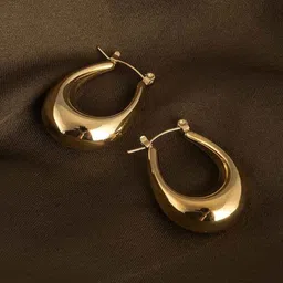 PALMONAS 18k Gold Plated U-shaped Chunky Stainless Steel Hoop Earrings image 3