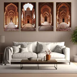 nestroots Ornate Arched Hall Gold-Toned 4 Pieces Canvas Wall Paintings-picture-29