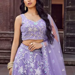 panchhi Embellished Sequinned Semi-Stitched Lehenga & Unstitched Blouse With Dupatta image 2