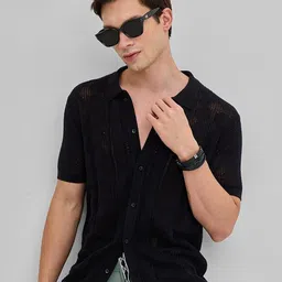 Snitch Men Smart Spread Collar Textured Cotton Casual Shirt-image-92