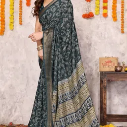 mirchi fashion Printed, Embellished Kalamkari Cotton Silk, Silk Blend Saree image 1