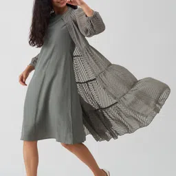 aask Women Fit and Flare Grey Midi/Calf Length Dress-picture-33