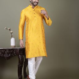 DEVOILER Men Ethnic Motifs Embroidered Thread Work Jacquard Kurta-picture-1