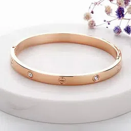 DN ENTERPRISES Stainless Steel Rose Gold-Plated Cubic Zirconia Studded Kada Bracelet image 4
