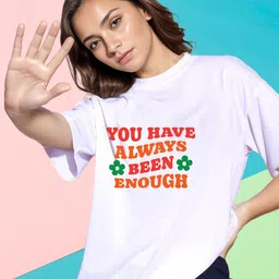 Slenor Typography Printed Drop-Shoulder Sleeves Oversized T Shirt-image-82
