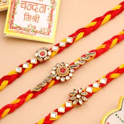 Anouk Set Of 3 Kundan-Studded Rakhis With Greeting Card Roli Chawal-picture-30