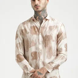 Blu MNKY Abstract Printed Spread Collar Long Sleeves Cotton Smart Slim Fit Shirt-picture-33