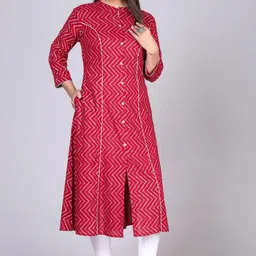 ANTU KURTIES Chevron Printed Mandarin Collar Neck Three-Quarter Sleeves Cotton Kurta image 5