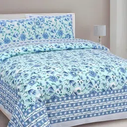 Myntra Elegant Homes Blue Printed Pure Cotton 240 TC King Bedsheet Set-2.74 m x 2.25 m-picture-30