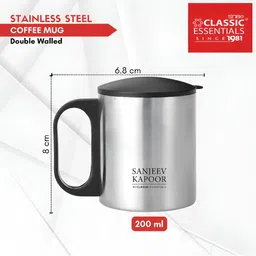 Classic Essentials Silver-Toned & Black Solid Stainless Steel Matte Mugs Set of Cups and Mugs image 4