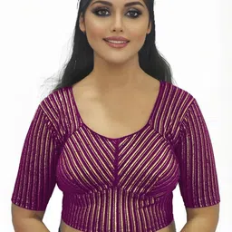 PU FASHION Women Self Design Striped Saree Blouse image 2