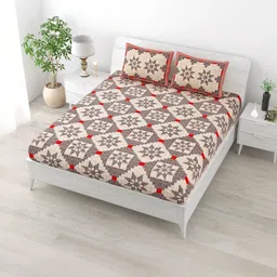 MILAAV Cream-Coloured Geometric 144 TC Bedsheet with 2 Pillow Covers-picture-14