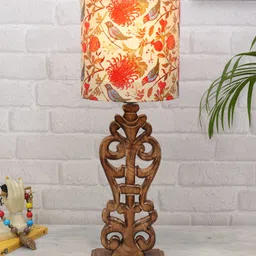 homesake Sculptural Hand Carved Wood Table Lamp with Khadi Square shade, Antique Black Table Lamp image 1