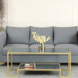 claymint Bridgeview Metal Coffee Table In Golden Finish With Glass Top image 1