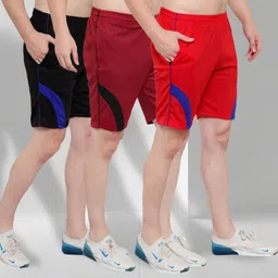 Pack of 3 Striped Men Black, Red, Maroon Bermuda Shorts-image-19