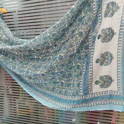 santlal Cotton Blend Floral Print Light Green Women Dupatta image 3