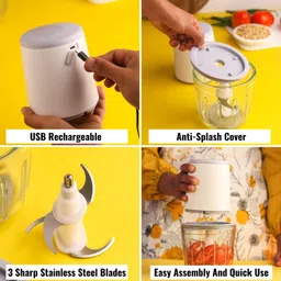 instacuppa 600 mL Rechargeable Electric Chopper - Stainless Steel Blades, Electric Vegetable & Fruit Chopper image 5