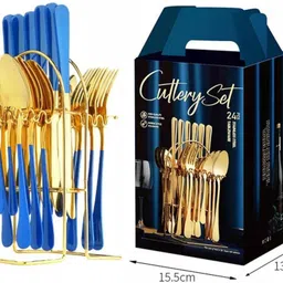 d-mark Gold Plated Flatware, Kitchen Utensil,Mirror Polish Tableware Cutlery Set. Stainless Steel Cutlery Set-picture-12
