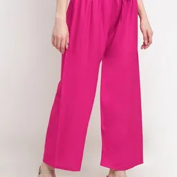 style access Women Flared Pink Viscose Rayon Trousers image 1