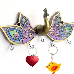 zeetab Metal Peacock Key Stand, Antique Handicraft Bird Wall Mount Key Hanger Brass Key Holder-picture-19