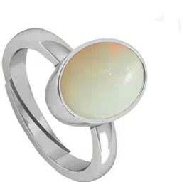 kushmiwal gems 9.25 Ratti Natural Quality Australian White Opal Astrological Purpose Loose Brass Opal Silver Plated Ring image 4