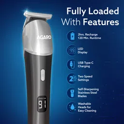 AGARO Royal Beard Trimmer For Men, High Precison Trimming, Cordless, Trimmer 120 min Runtime 4 Length Settings image 2