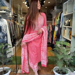 trahimam Women Cotton Rayon Kurti Pant Dupatta Set-picture-39
