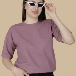 vdtrend Women Solid Round Neck Wool Blend Pink T-Shirt-picture-33