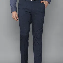 Men Slim Fit Dark Blue Polycotton Trousers-image-31