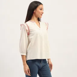 madame Casual Regular Sleeves Solid Women White Top image 3