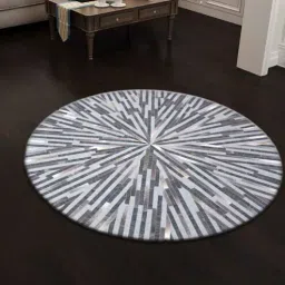 dazzhome Grey Hair On Leather Stripes Hand Woven 3ftx3ft(Round Carpet)-picture-36
