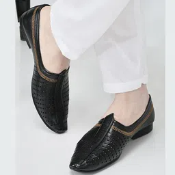 fausto Laser Cut Design Stitched Ethnic Party Slip On Juttis and Mojaris For Men image 1