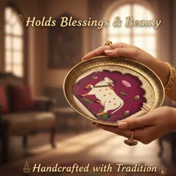 elitekitch Designer 6 Inch Engraved Brass Pooja Plate | Heavy Duty Aasan Thali Dinner Plate image 4