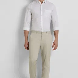 peter england Men Slim Fit Beige Cotton Blend Trousers image 2
