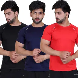 indian krait Pack of 3 Men Solid Round Neck Polyester Multicolor T-Shirt-picture-10