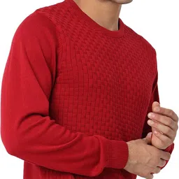 spykar Men Self Design Round Neck Red Sweater image 3