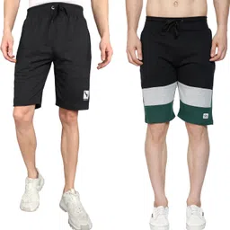 gyrfalcon Pack of 2 Self Design Men Dark Grey, Black Regular Shorts image 3