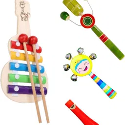 knk infotain Wooden Xylophone 5 Note With Rattles Set For Baby Musical Toys Rattle-picture-13