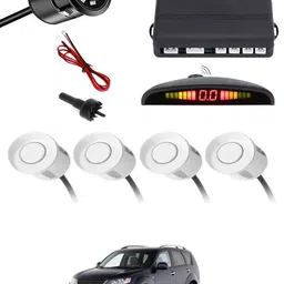 maties Car Parking Sensors - Set of 4 with Reverse Parking Camera (White)-200 White Reversing Electromagnetic Parking Sensors With Camera-200 Parking Sensor image 1