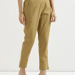 chiraiyaa Women Regular Fit Beige Pure Cotton Trousers image 5