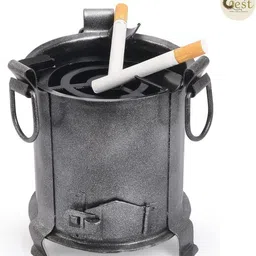 charming nest Rustic Handmade Black Metal Angeethi Shaped Ashtray | Antique Indian Craft Black Iron Ashtray image 5