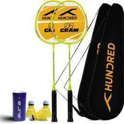 hundred Powertek 200 (2 Strung Rackets with 2 Full Covers) & 3pc Aura Nylon Shuttlecocks Badminton Kit-picture-20