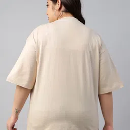 juneberry Plus Size Women Printed Round Neck Pure Cotton Beige T-Shirt image 2
